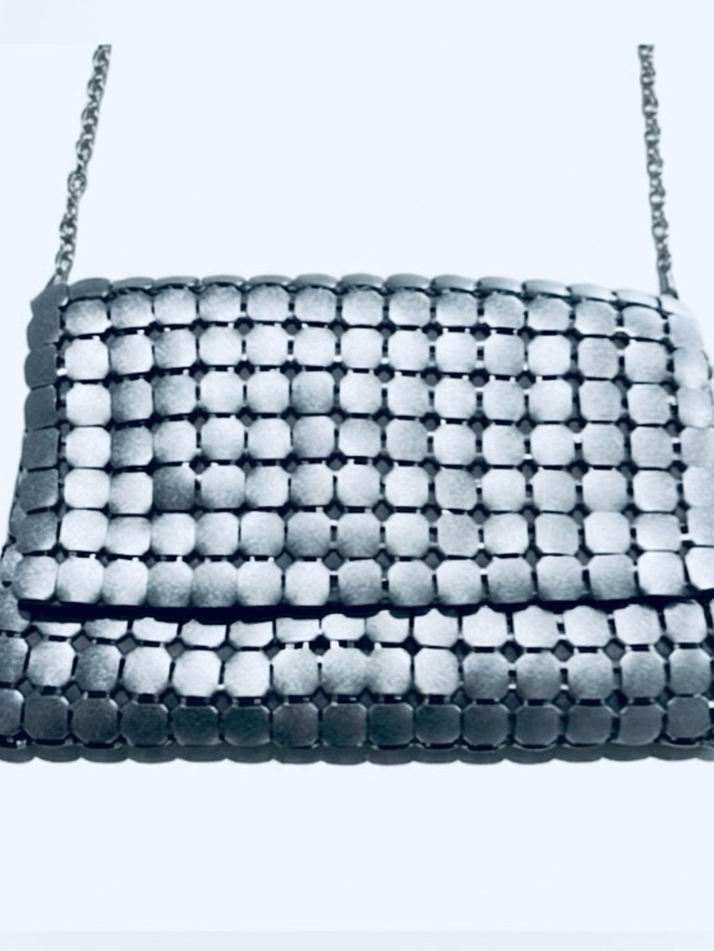 Vilanova All About You Silver Metallic Mesh Crossbody Bag Metallic Chain Strap